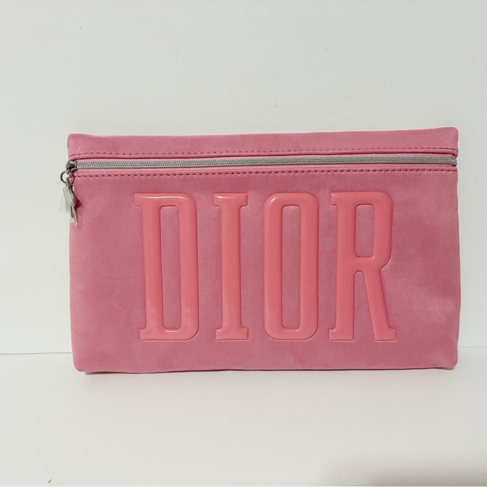 🌸New DIOR Pink Suede Cosmetic Makeup Bag